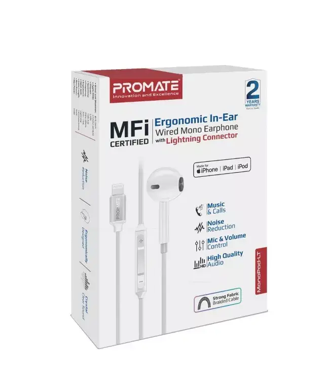 In-Ear Wired Earphones Promate MONOPODLT-WH Photo 2