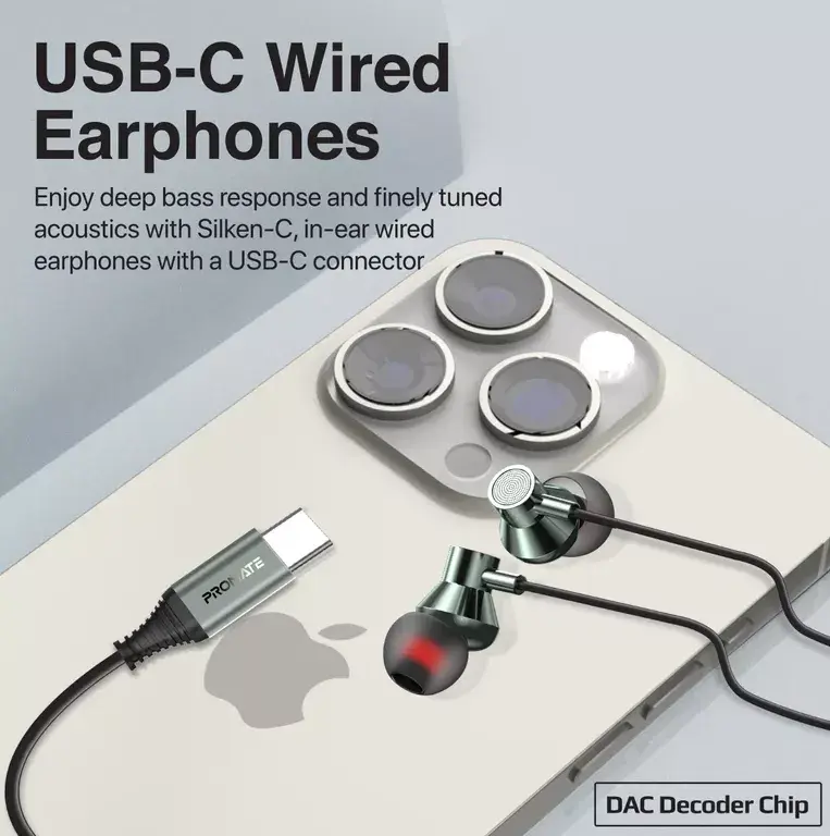 Вставные наушники Promate Silken-C USB-C Photo 3