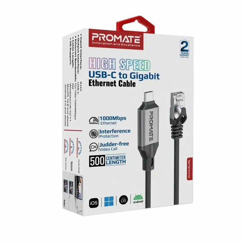 Promate CLink-RJ45 USB-C — RJ45 Гигабит 5 м Photo 4