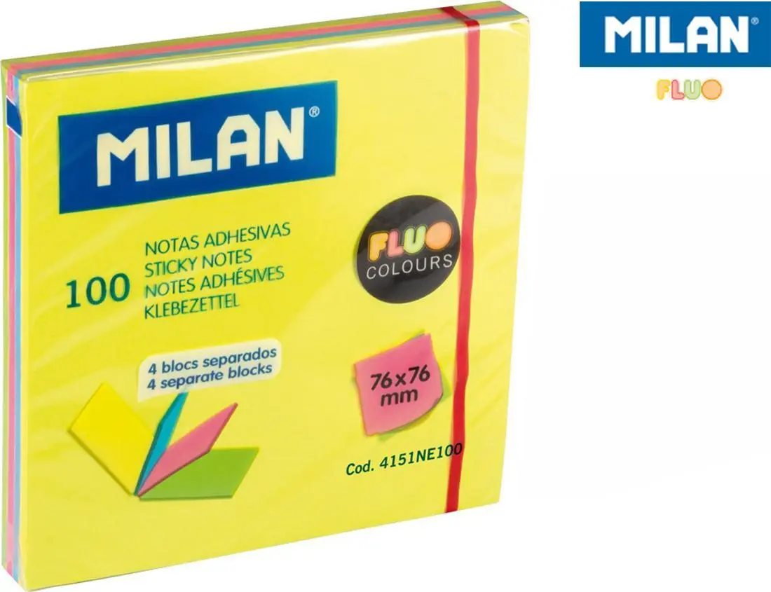 Milan pašlīmējošās lapiņas 76×76 mm fluo 4 krāsas Photo 2