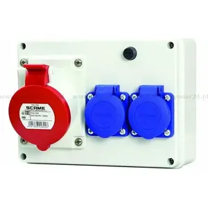 Surface-mounted construction distribution box Scame E-Box 686.122 with 1×16A 5P socket and 2×230V outlets IP44, gray