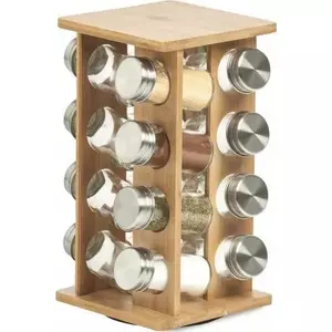 Shelf for 16 Glasses ZELLER — bamboo frame, stainless steel supports, glass holders, 18×18×30 cm