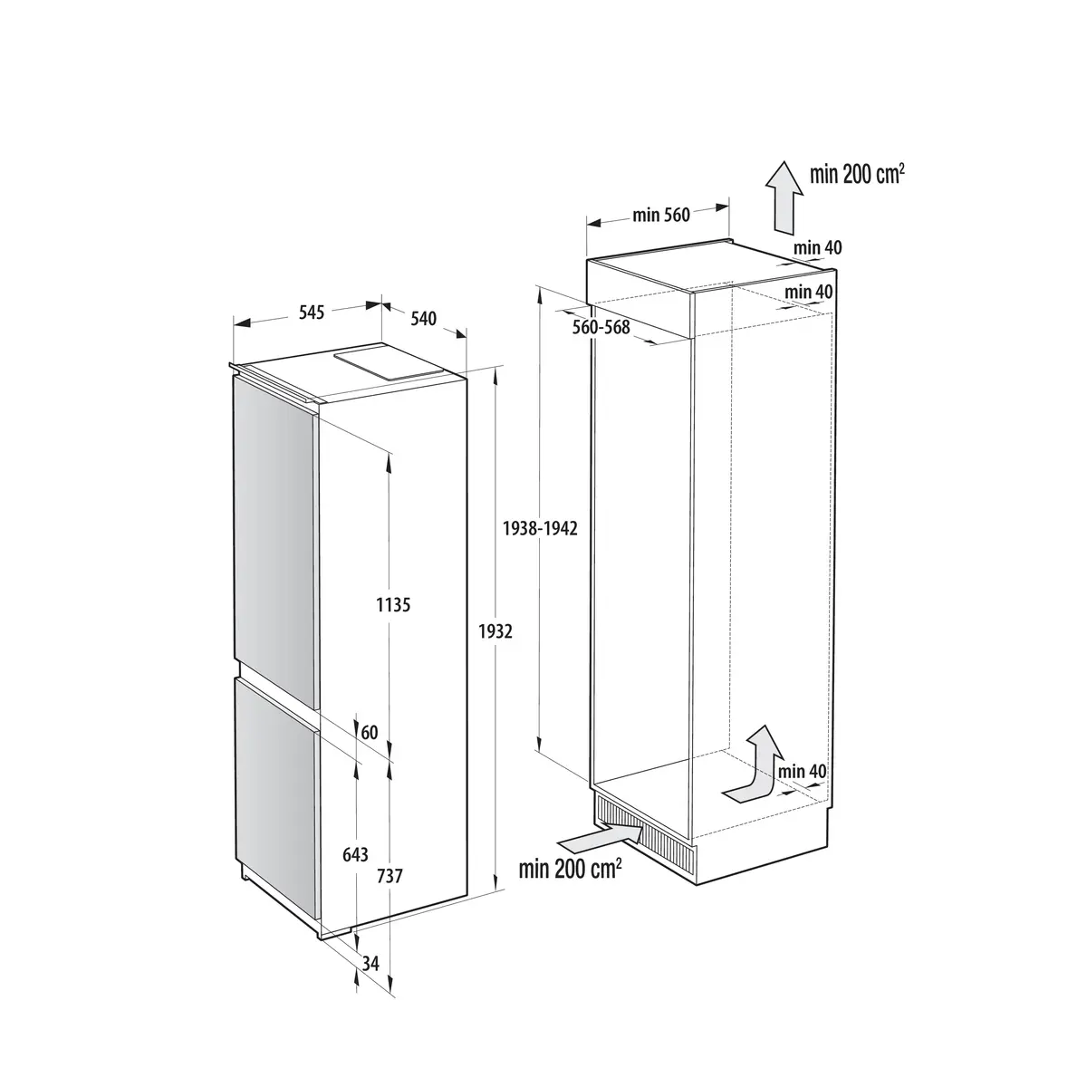 Gorenje Iebūvējamais ledusskapis-saldētava NRKI519E41 kopējā ietilpība