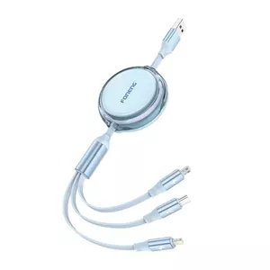 3-in-1 Cable FONENG X113 1.1 m Blue — USB charging and data cable with Lightning, USB-C and Micro‑USB connectors