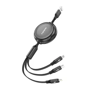 Ретрактивный кабель 3-в-1 FONENG X113 1,1 м чёрный — Lightning, USB-C, micro‑USB