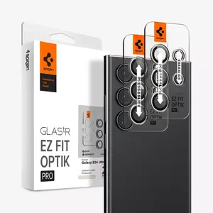 Lens Protector for Samsung Galaxy S24 Plus by Spigen Optik Pro EZ Fit — Tempered Glass, Dust- and Scratch-Resistant, Black (2 pcs)