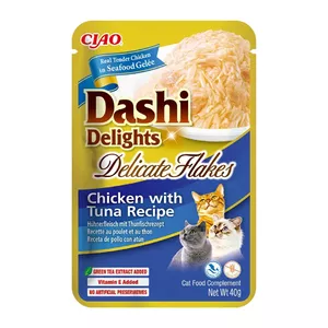 Влажные лакомства для кошек INABA Dashi Delights Тонкие хлопья Курица с тунцом 40 г пакет