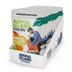 Влажный корм для кошек animal island Everyday с птицей и печенью в желе мультипакет 12 x 85 г, для взрослых, без глютена и сои