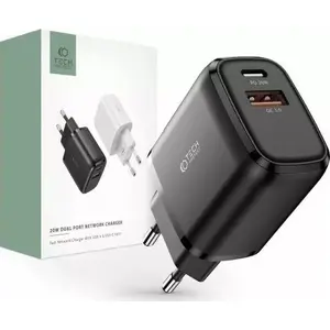 Charger Tech-Protect USB-A + USB-C 3 A — single-port USB-A and USB-C 3 A charging adapter