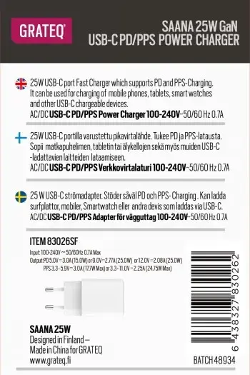 GRATEQ SAANA 25W GaN USB-C PD/PPS charger Photo 2