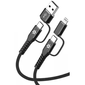 Multi‑connector charging and data cable Celly 4‑in‑1 (USB‑A + USB‑C to USB‑C + Lightning), 2 m, black