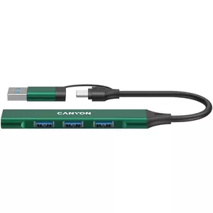 USB‑хаб CANYON DS-02 4in1 USB-A/C зелёный — компактный 4‑портовый хаб с USB‑A и USB‑C