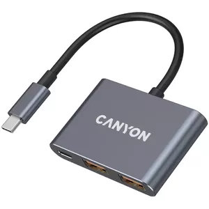 USB‑C 3‑в‑1 хаб CANYON DS‑3 тёмно‑серый — USB‑C с USB‑A, HDMI и PD passthrough