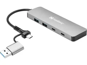 USB-концентратор Sandberg USB-C/A с 2 портами USB-A и 2 портами USB-C 5000 Мбит/с алюминиевый корпус