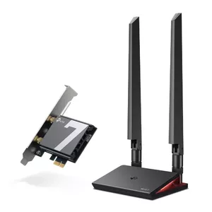 Wi‑Fi adapters TP‑LINK Archer BE9300 — PCIe bezvadu karte, trīs joslas 2.4/5/6 GHz, Wi‑Fi 7 (802.11be), līdz 9300 Mb/s, melns