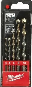 Drill bit set MILWAUKEE 5 pcs for concrete 4, 5, 6, 8, 10 mm