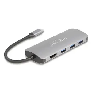 USB-C хаб DELOCK 64323 — USB 3.2 Gen 2 Type-C хост, HDMI + 2× USB-A + 2× USB-C, 10 Гбит/с, серый