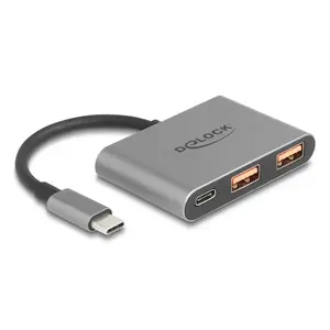 USB‑хаб DELOCK 64337 — интерфейс USB 3.2 Gen 2 Type‑C, 3 порта (Type‑C + 2× Type‑A), 10 Гбит/с, серый, металлический корпус