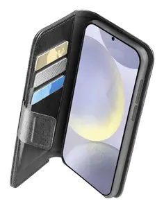 Cellularline Book Agenda Folio Smartphone Case for Samsung Galaxy S25 Black Faux Leather with Stand and Card Pockets