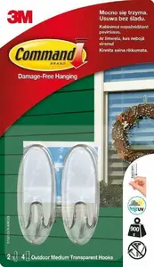 3M Durvju āķi 2 gab. Ārējie plastmasas caurspīdīgi 17091 (3M Command) MPN 3M000109