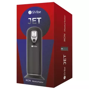 Masturbator SVibe Ikon JET Silicone Black — automatic vibrator, heating, thrusting massage, USB‑C, total length 27 cm