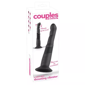 Vibrator Couples Choice Silicone Purple — thrusting G- and P-spot, USB rechargeable, 23–26 cm total, 15 cm insertion, Ø max 3.7 cm