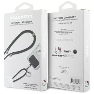 Phone lanyard HELLO KITTY HKUCPNMK — black with patch and Kitty head charm