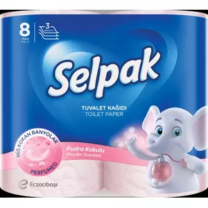 Туалетная бумага SELPAK Powder 3-слойная, 140 листов на рулон, упаковка 8 рулонов