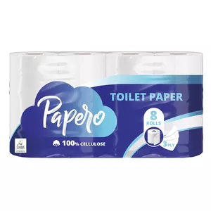 Toilet paper Papero 3-layer, 145 sheets per roll, pack of 8 rolls