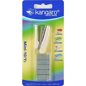 Степлер Kangaro Mini-10 (KAM10Y2-22) — настольный степлер, скрепляет до 10 листов, со скобами, бежевый