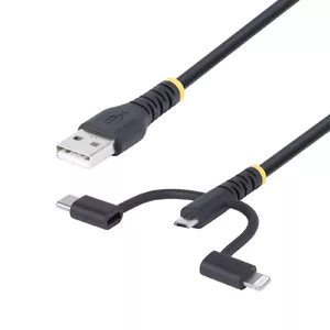 Rugged USB Multi Charging Cable StarTech.com RLTCUB1MBK 1m USB A Micro-USB Lightning Type-C