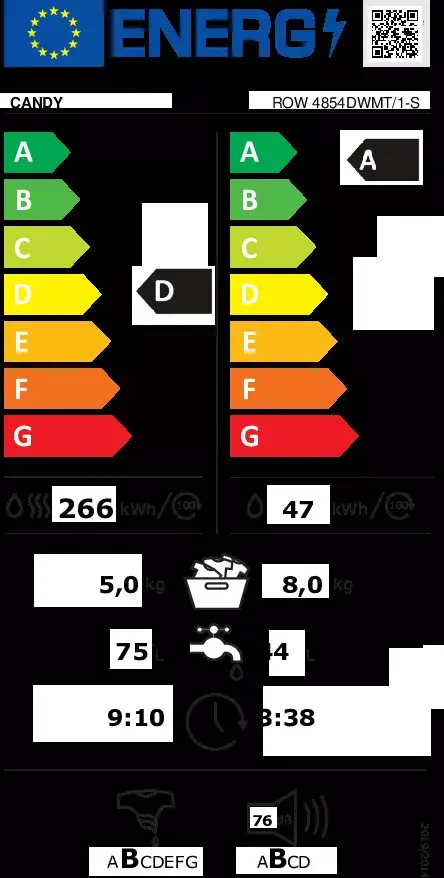 Veļas mašīna Candy RapidÓ ROW 4854DWMT/1-S Photo 9