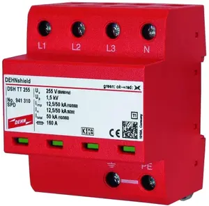 Pārsprieguma ierobežotājs Dehn DSH TT 255 sarkans, 230–400 V, termoplastmasa, kabelis 0,1 m