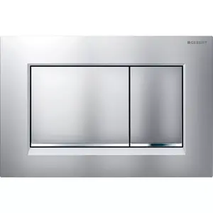 Flush plate GEBERIT 115.883.JQ.1 — red and chrome, 246×164×12 mm
