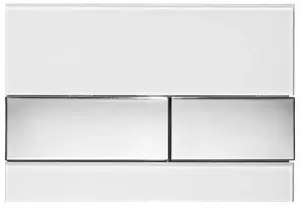 Flush plate TECE 9.240.802 — white glass, shiny chrome dual‑flow buttons, top operation