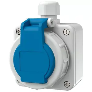 Розетка Mennekes 10863 Type F, 2P+E, 230 В, 16 А, IP68, синий/белый, 75×75×75 мм