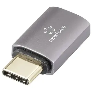 Renkforce RF-3778880 USB-C kabeļa dzimuma mainītājs pelēkā krāsā ar USB4 Gen 2x2 un vīriešu/sieviešu savienotājiem