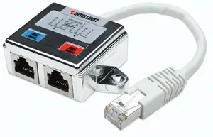 2-Port Modular Distributor INTELLINET 504195 — Cat5e FTP splitter for one Cat5e cable to two RJ45 ports, silver/white
