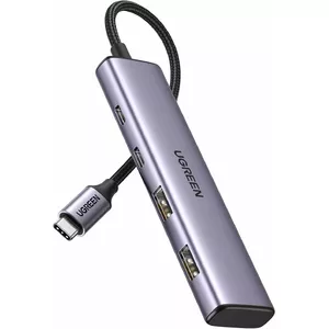 USB-C hubs UGREEN 15395 — 4 porti (2× USB-A, 2× USB-C), 20 cm kabelis, pelēks