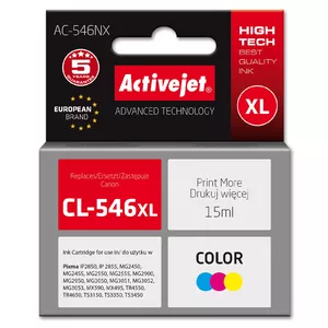 Картридж ActiveJet AC-546NX совместимый с Canon, пигментные чернила, Cyan Magenta Yellow, 15 мл, XL высокий ресурс, 1 шт.