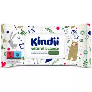 Mitrās salvetes Kindii Natural Balance 60 gab. — maiga attīrīšana un mitrināšana zīdaiņiem un bērniem