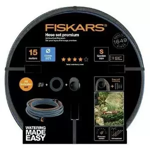 Набор шланга Fiskars FS 1/2" 15 м с настенным кронштейном и соединителем