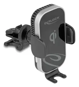 Active car holder DELOCK 66939 for mobile phones — suction cup mount, Black/Grey, wireless charging compatible