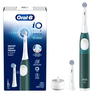 Oral-B iO Series 2 Electric Toothbrush, Green, with 2 Brush Heads and Travel Case