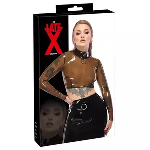 Late X Latex Shirt модель 29013745051 — кроп-топ из натурального латекса, размер XL, длинные рукава, дымчатая прозрачность, застёжка‑молния сзади