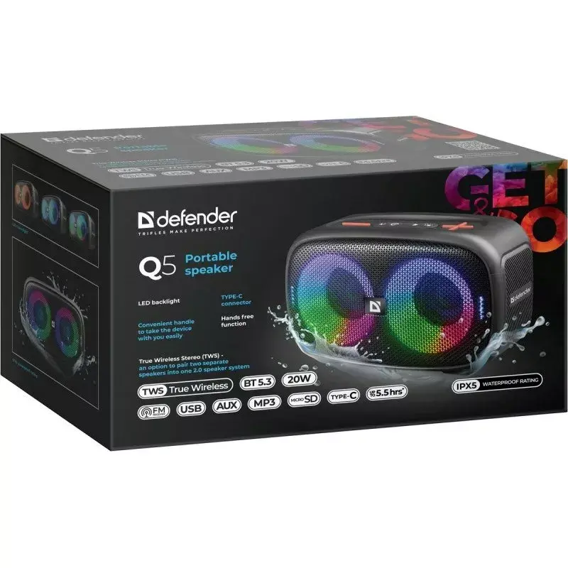 Defender Q5 pārnēsājams Bluetooth skaļrunis 20W Photo 6