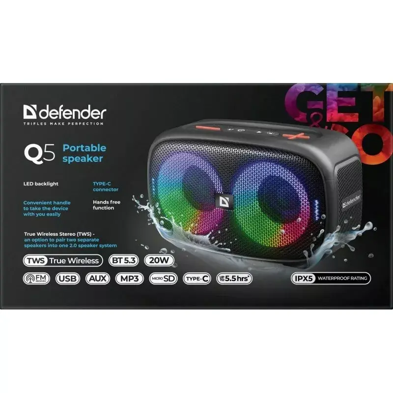 Defender Q5 pārnēsājams Bluetooth skaļrunis 20W Photo 9