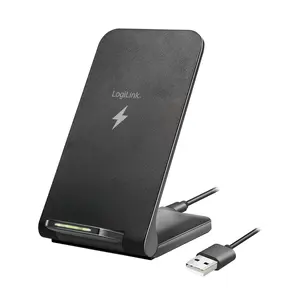 LogiLink PA0315 Mobile Device Charger Black 15 Watt Wireless Charging Smartphone Stand with 2 Coils Input Voltage 9V