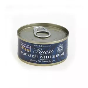 Wet cat food FISH4DOGS Mackerel with shrimp 70 g — adult, fish flavour, can, gluten‑free