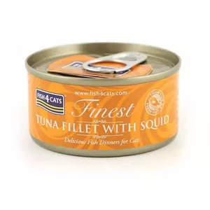 Влажный корм для кошек FISH4DOGS Tuna fillet with squid 70 г, 14% белка, 0.1% жира, 83% влажности